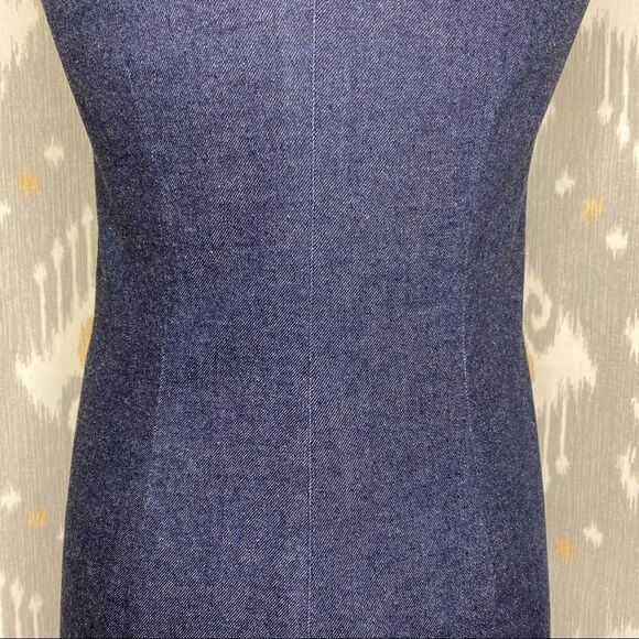 Ralph Lauren Midnight Indigo Wash Cotton Stretch Denim Lamb Leather Sheath Dress - Picture 6 of 15